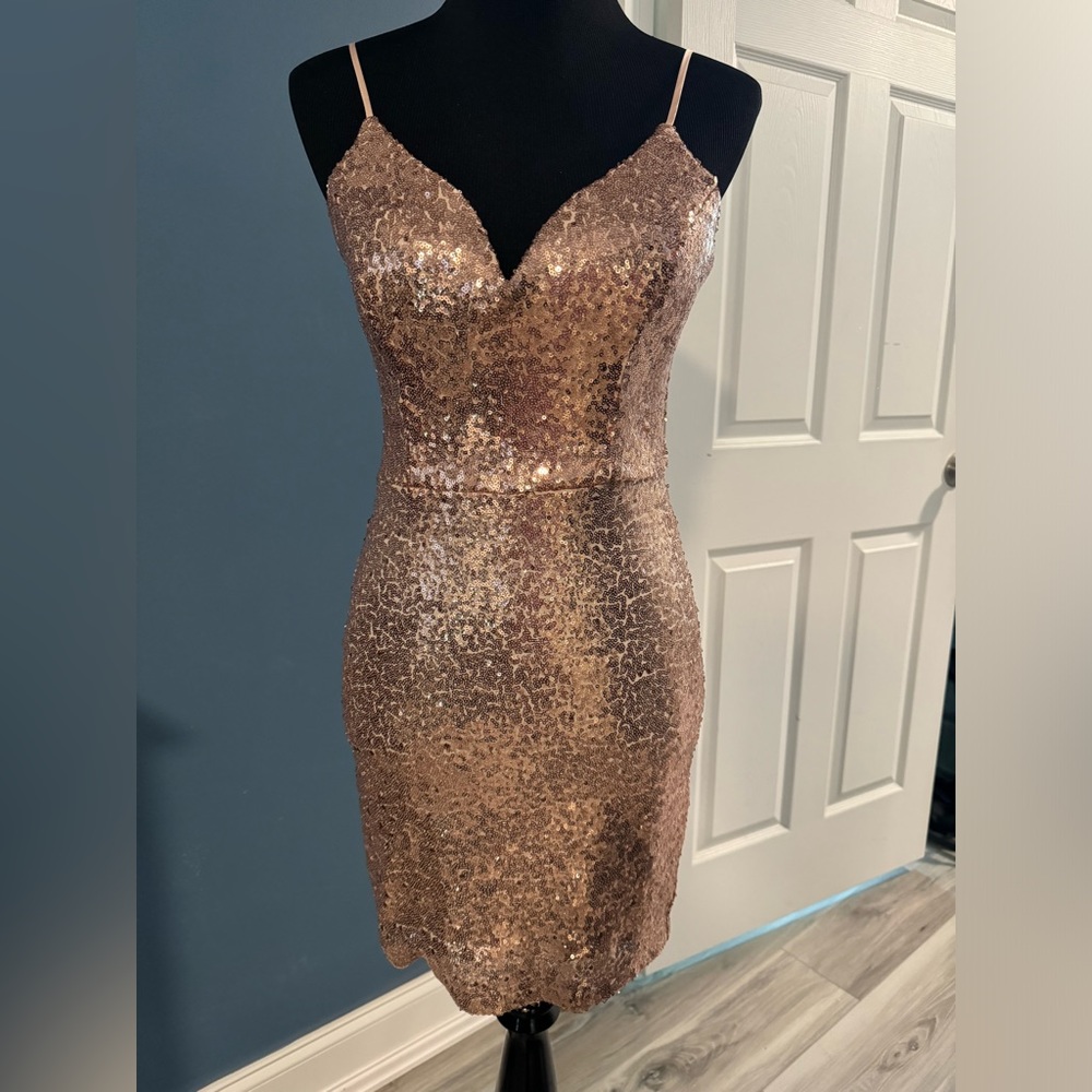 B. Smart rose gold mini sequin dress